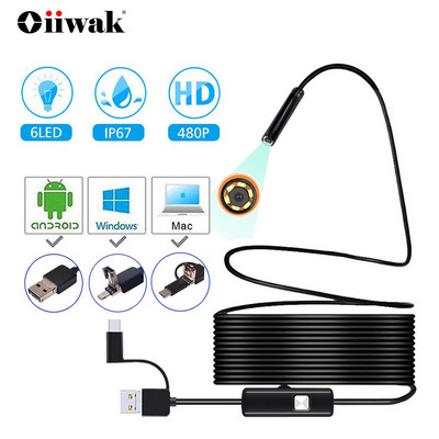 Mini Endoscope Camera 7mm Αδιάβροχη 3 σε 1 Endoscopio USB Android for Otg Type C Smartphone PC Camera Snake for Fish Finder Car