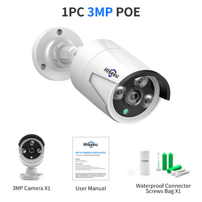 Hiseeu 5MP 3MP Audio IP Κάμερα επιτήρησης POE H.265 Εξωτερική Αδιάβροχη Κάμερα CCTV IP66 P2P Αρχική σελίδα βίντεο για POE NVR