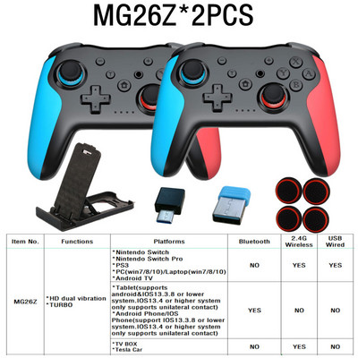2PCS Bluetooth 2.4G belaidis valdiklis, skirtas Nintendo Switch Pro PC TV Box Smart Phone Tablet PS3 Tesla Shock Joystick Gamepad