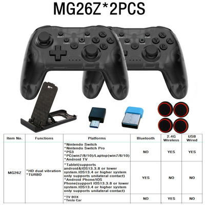 2PCS Bluetooth 2.4G belaidis valdiklis, skirtas Nintendo Switch Pro PC TV Box Smart Phone Tablet PS3 Tesla Shock Joystick Gamepad