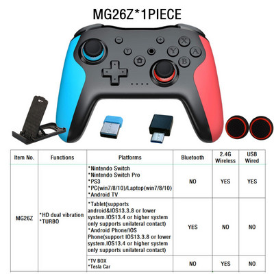 2PCS Bluetooth 2.4G belaidis valdiklis, skirtas Nintendo Switch Pro PC TV Box Smart Phone Tablet PS3 Tesla Shock Joystick Gamepad