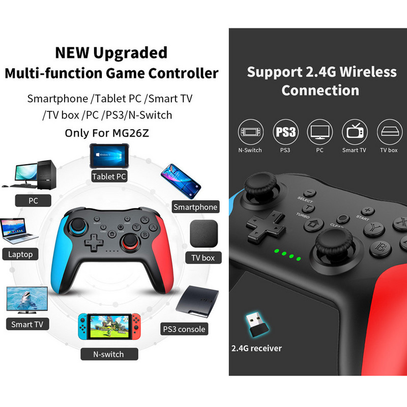 2PCS Bluetooth 2.4G belaidis valdiklis, skirtas Nintendo Switch Pro PC TV Box Smart Phone Tablet PS3 Tesla Shock Joystick Gamepad