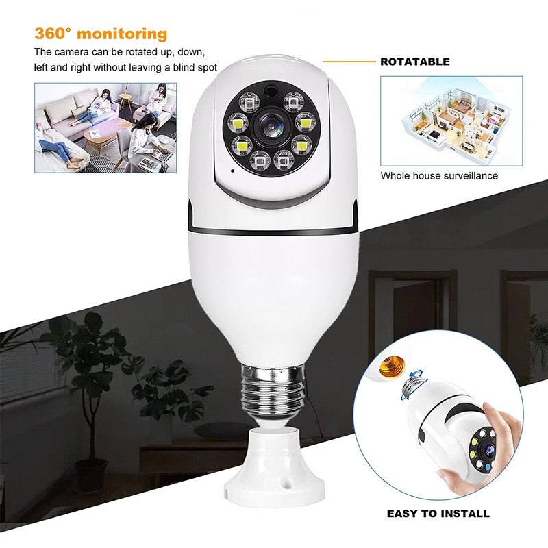 E27 stebėjimo kameros LED lemputės lizdas 360° 2.4G WiFi saugumo apsauga 1080P prožektorius automatinis žmogaus sekimas