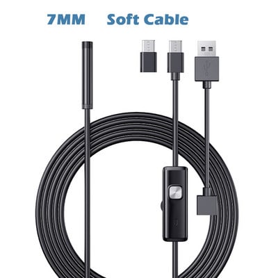 Android endoskopinis fotoaparatas 7 mm 5,5 mm mini objektyvas 3 viename TYPE-C OTG mikro USB vandeniui atsparus automobilio apžiūros boreskopas, skirtas Samsung Huawei