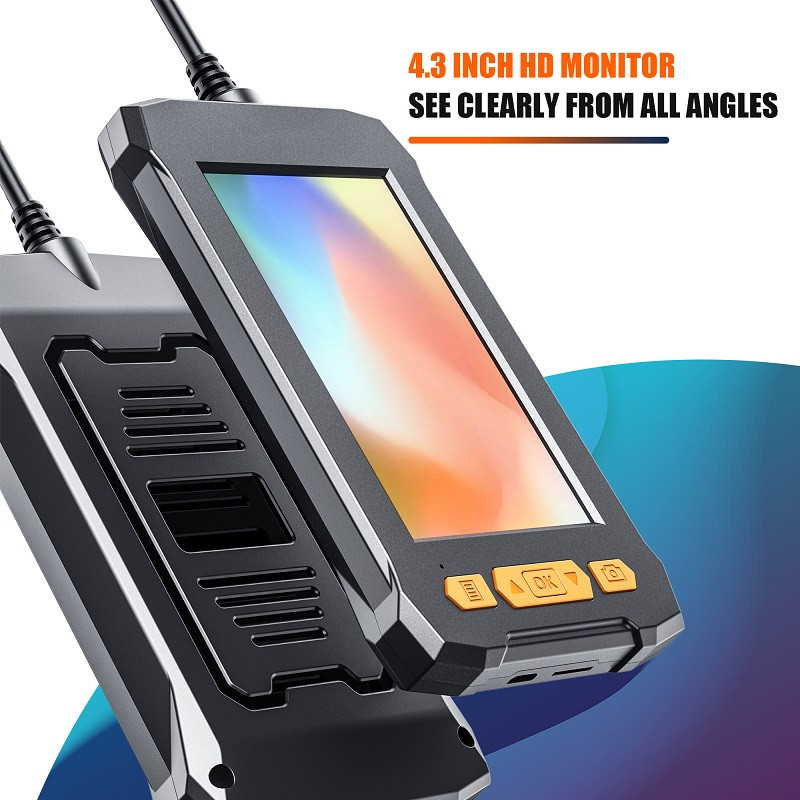 4,3 colio IPS ekranas pramoninis endoskopinis fotoaparatas, vieno dvigubo objektyvo HD1080P automobilio apžiūros boreskopas IP68 vandeniui atsparūs šviesos diodai 2600 mAh