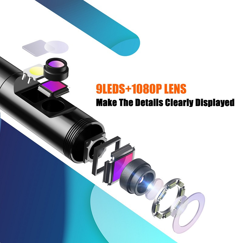 4,3 colio IPS ekranas pramoninis endoskopinis fotoaparatas, vieno dvigubo objektyvo HD1080P automobilio apžiūros boreskopas IP68 vandeniui atsparūs šviesos diodai 2600 mAh