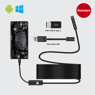 Ендоскопска камера 7MM/5.5MM 3 в 1 USB IP67 Водоустойчив 6 LED диода Бороскоп Инспекция За Windows Macbook PC Android 2/1.5/1m Type-C