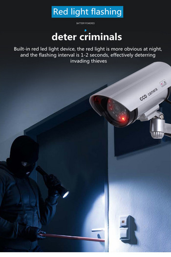 Έξυπνη εικονική κάμερα επιτήρησης εσωτερικού/εξωτερικού χώρου Αδιάβροχη ψεύτικη σφαίρα κάμερας ασφαλείας CCTV με οθόνη LED που αναβοσβήνει με κόκκινο φως