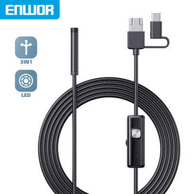 ENWOR 1080P USB ендоскопска камера 3 в 1 Android/Type-C/PC инспекционна ендоскопска камера 8 мм IP67 Водоустойчив 6 светодиода за компютър с Android