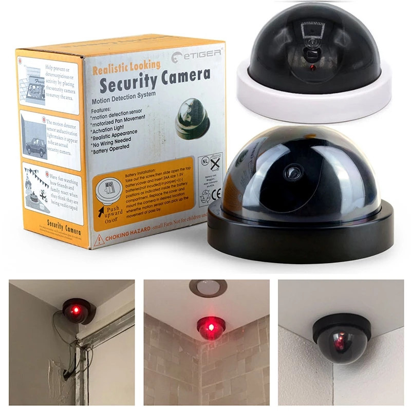 Безжична манекен Фалшива охранителна камера Фалшива охранителна камера за видеонаблюдение Домашна куполна водоустойчива с мигащи червени LED светлини Вътрешна външна