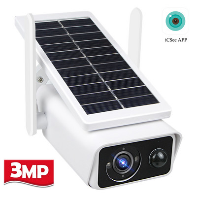 3MP HD WiFi камера Външен слънчев панел Безжична охранителна камера Захранвана от батерии PIR Motion IP66 Камера за видеонаблюдение iCSee