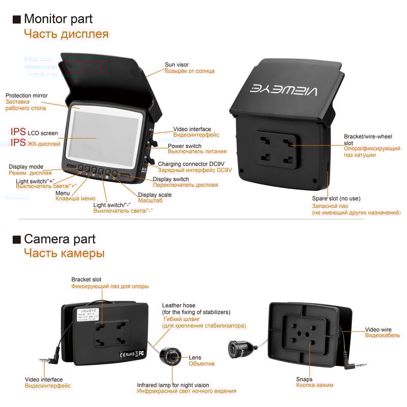 4,3 colio 1000TVL povandeninė žuvų ieškiklio žvejybos kamera 8 vnt infraraudonųjų spindulių lempos fotoaparato lemputės išjungtos Funkcija Fishfinder IP68 Atsparus vandeniui