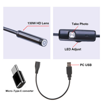 1m/1.5m/2m ендоскопска камера Водоустойчива ендоскопска бороскопна регулируема мека жица 7mm Android Type-C USB инспекционна камера за кола