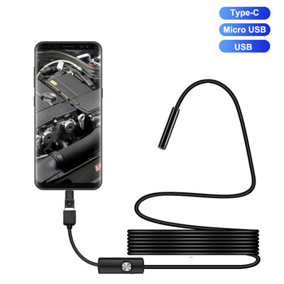 1m/1.5m/2m Endoscop Camera Endoscop Impermeabil Boroscop Sârmă moale reglabilă 7mm Android Type-C USB Camea de inspecție pentru mașină