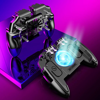 M11 Six Finger PUBG Game Controller Gamepad Trigger Shooting Free Fire Cooling Fan Геймпад Джойстик за IOS Android мобилен телефон