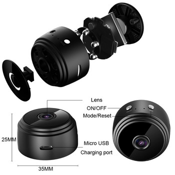 Μίνι ασύρματη κάμερα, WiFi 1080P HD Κάμερα ασφαλείας μικρής οικιακής χρήσης για Κάμερα Νυχτερινής Ασφάλειας Εσωτερικού εσωτερικού χώρου αυτοκινήτου, Νυχτερινής όρασης