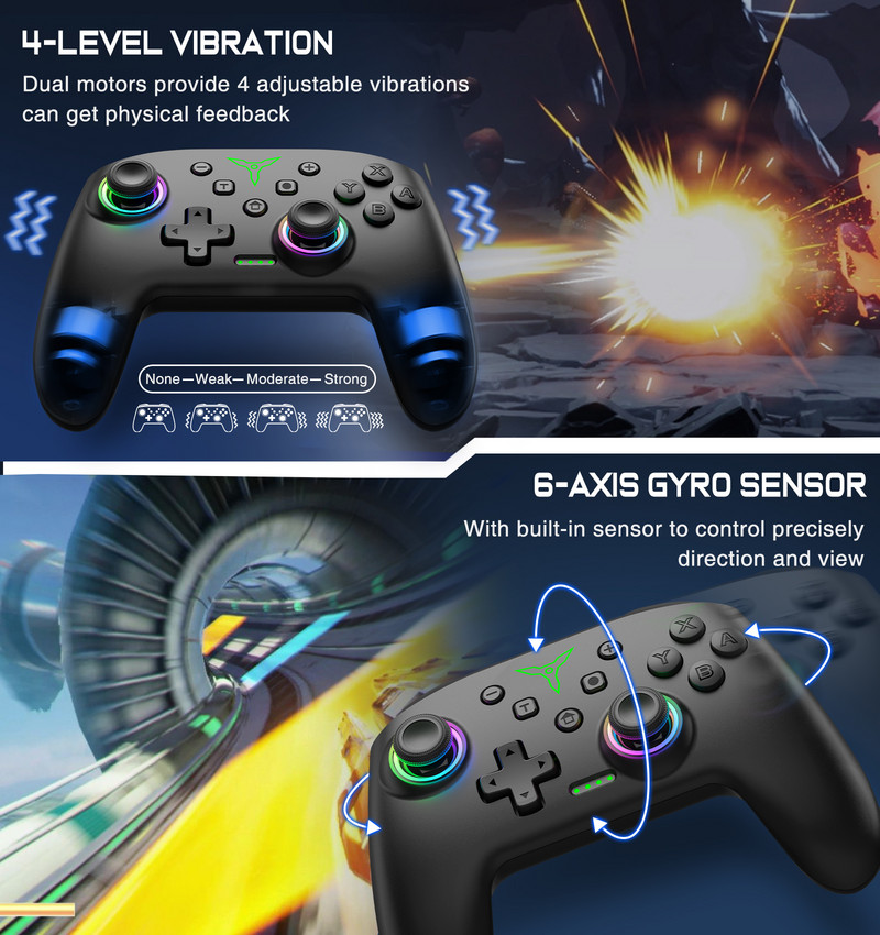 Bezvadu kontrolieris Nintendo Switch OLED Console Pro Gamepad ar 600 Mah uzlādējamu akumulatoru programmējamu turbo funkciju