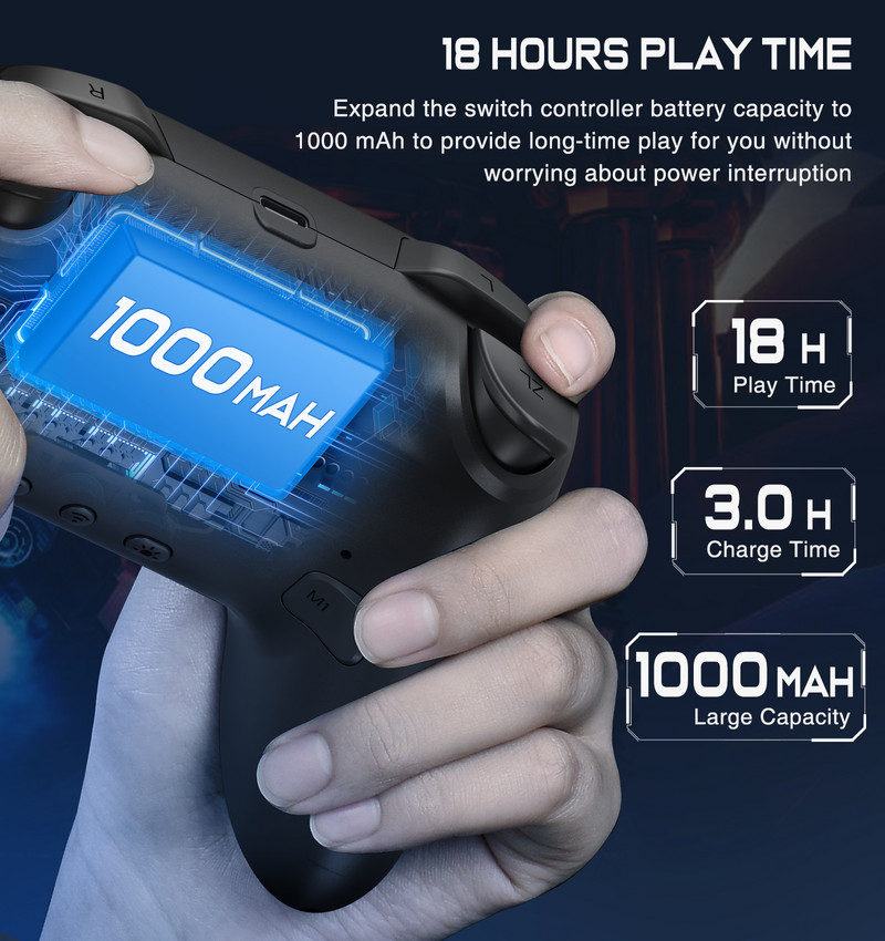 Bezvadu kontrolieris Nintendo Switch OLED Console Pro Gamepad ar 600 Mah uzlādējamu akumulatoru programmējamu turbo funkciju