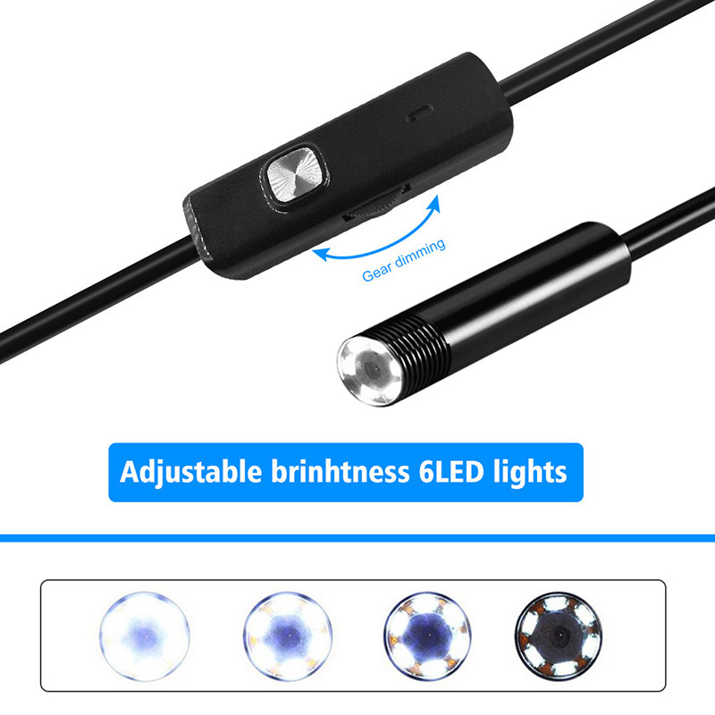 Pramoninė endoskopinė kamera 7 mm IP67 vandeniui atsparus tikrinimo boreskopas 6 LED reguliuojamas Android telefonams Kanalizacija Automobilinis kompiuteris USB Type-C