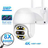 Κάμερα PTZ διπλού φακού 8MP 8X ZOOM WiFi AI Human Detection H.265 ICsee Outdoor Home Security Video Surveillance Κάμερα IP 4K