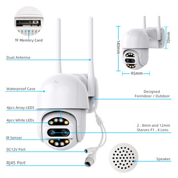 Κάμερα PTZ διπλού φακού 8MP 8X ZOOM WiFi AI Human Detection H.265 ICsee Outdoor Home Security Video Surveillance Κάμερα IP 4K