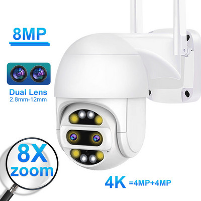 Κάμερα PTZ διπλού φακού 8MP 8X ZOOM WiFi AI Human Detection H.265 ICsee Outdoor Home Security Video Surveillance Κάμερα IP 4K
