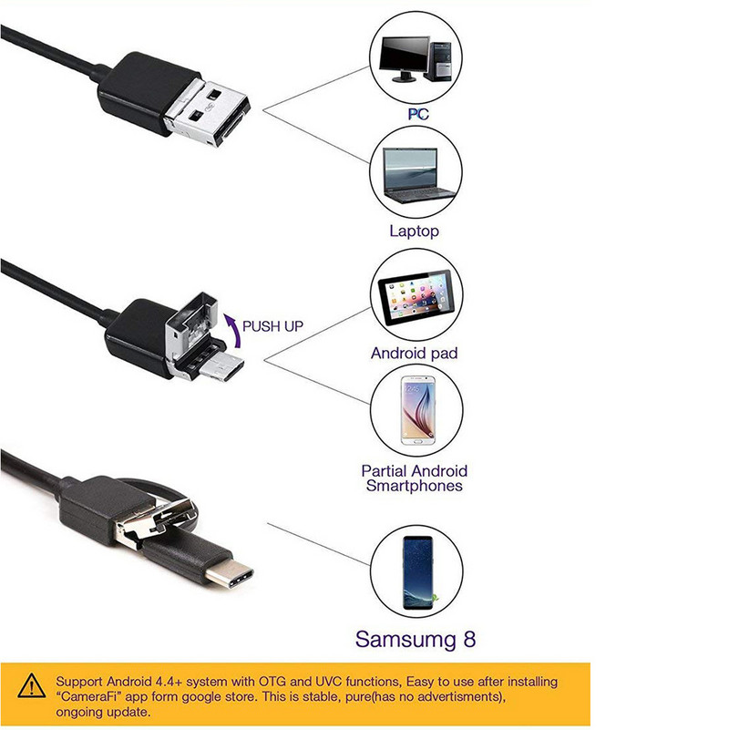 TIP C USB Mini Cameră endoscop 7mm 2m 1m 1.5m Cablu rigid flexibil Snake Boroscop Cameră de inspecție pentru Android Smartphone PC