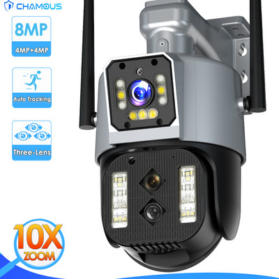 4K Διόφθαλμη κάμερα IP 8MP WiFi επιτήρησης βίντεο PTZ 10X Οπτικό ζουμ CCTV Κάμερα ασφαλείας Εξωτερική αυτόματη παρακολούθηση WiFi Cam P2P