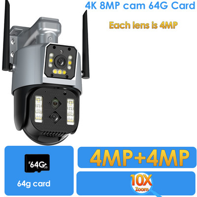4K бинокулярна IP камера 8MP WiFi видеонаблюдение PTZ 10X оптично увеличение CCTV охранителна камера Външно автоматично проследяване WiFi камера P2P