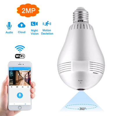 360 fokos vezeték nélküli izzólámpa kamera 1080p otthoni biztonsági WiFi CCTV panorámás halszemfényű IP kamera E27 LED éjjellátó kamera