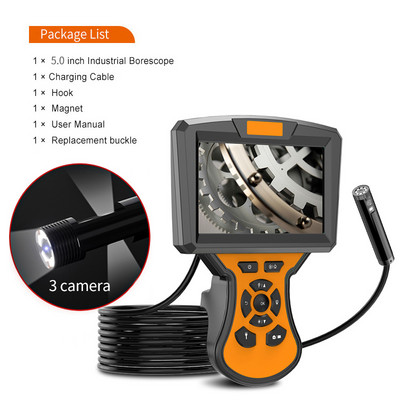 Inšpekčná kamera s dvojitým objektívom, 5" IPS LCD endoskopickou kamerou, 8 mm HD boroskopickou kamerou na kanalizáciu s LED svietidlom do auta
