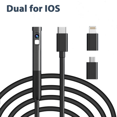 Camera endoscopică KERUI 2MP cu lentilă dublă WiFi 7,9 mm Mini cameră impermeabilă cu fir dur de inspecție a conductelor Boroscop pentru tip C IOS