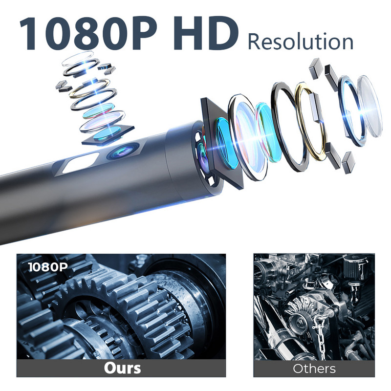 Camera endoscopică KERUI 2MP cu lentilă dublă WiFi 7,9 mm Mini cameră impermeabilă cu fir dur de inspecție a conductelor Boroscop pentru tip C IOS