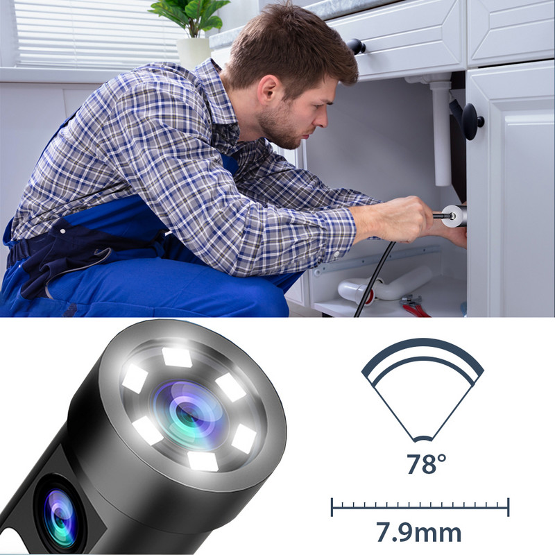 Camera endoscopică KERUI 2MP cu lentilă dublă WiFi 7,9 mm Mini cameră impermeabilă cu fir dur de inspecție a conductelor Boroscop pentru tip C IOS