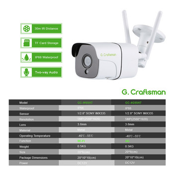 G.Craftsman 4G Wifi камера 5MP аудио Безжична външна водоустойчива HD IP камера Сигурно видеонаблюдение SONY 335 ONVIF Camhi