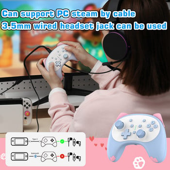 IINE Cartoon Kitten Wake Up Voice Wireless Controller Headset Support Compatible Nintendo Switch/Switch lite/Switch OLED