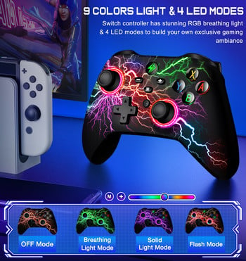 RGB безжичен контролер за Nintendo Switch/Switch OLED/Switch Lite/Android/IOS с програмируеми клавиши Жичен геймпад за компютър