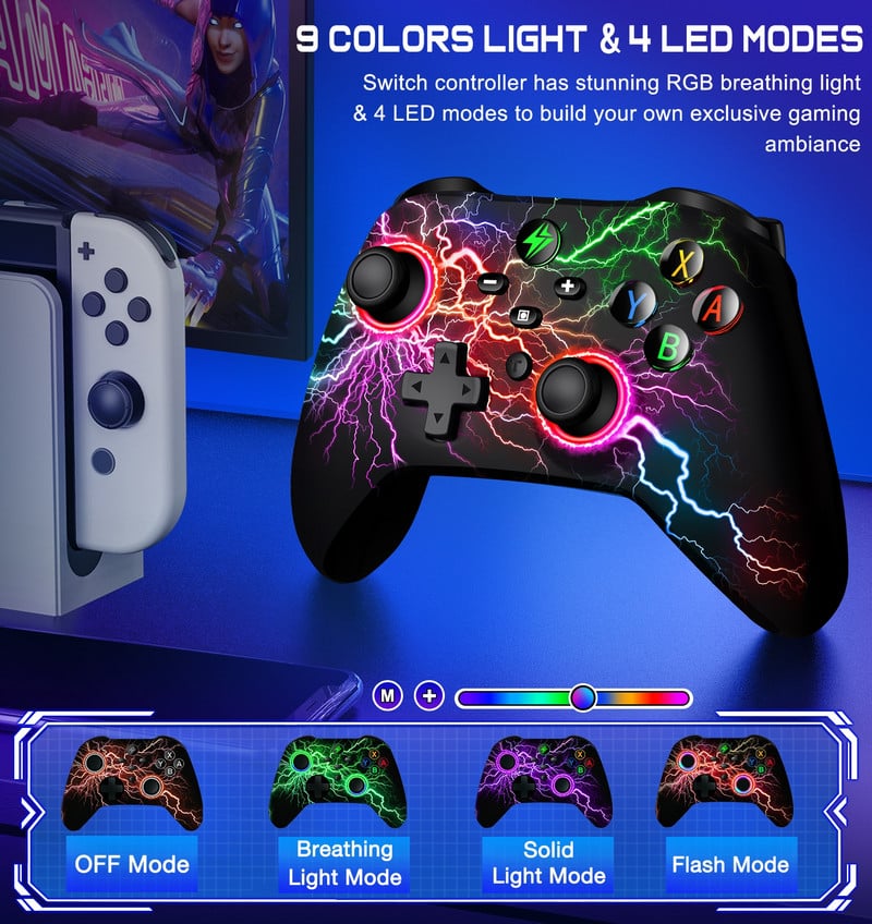 Controler fără fir RGB pentru Nintendo Switch/Switch OLED/Switch Lite/Android/IOS cu taste programabile Gamepad cu fir pentru PC