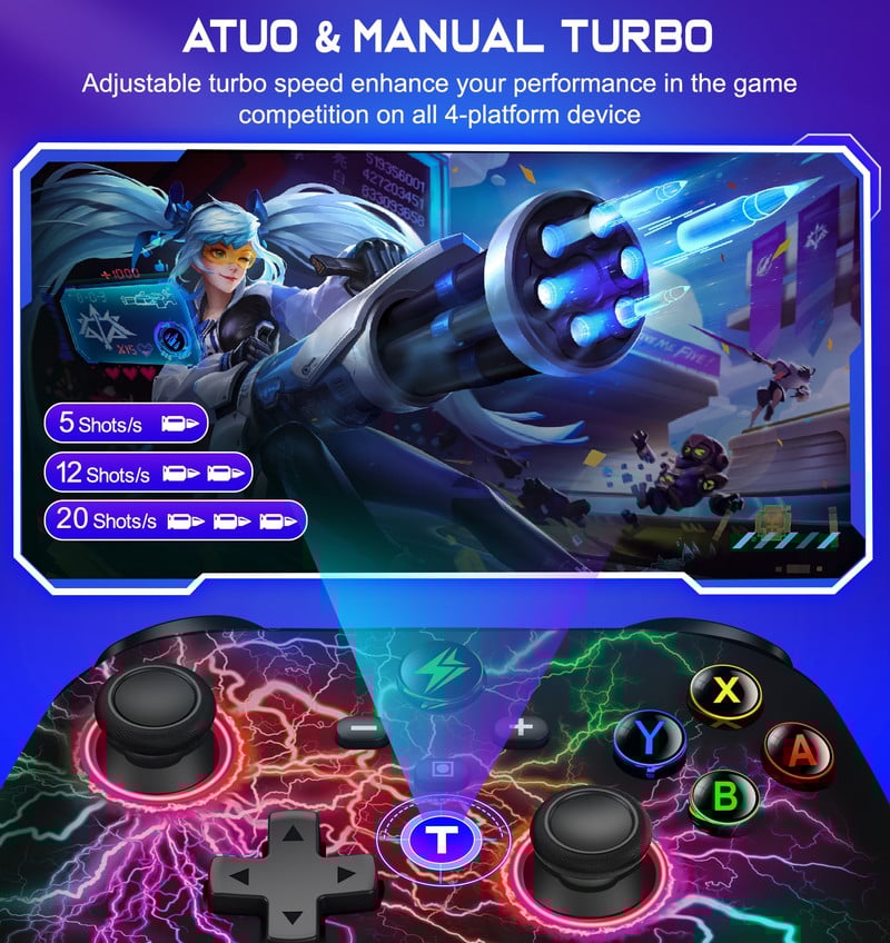 Controler fără fir RGB pentru Nintendo Switch/Switch OLED/Switch Lite/Android/IOS cu taste programabile Gamepad cu fir pentru PC