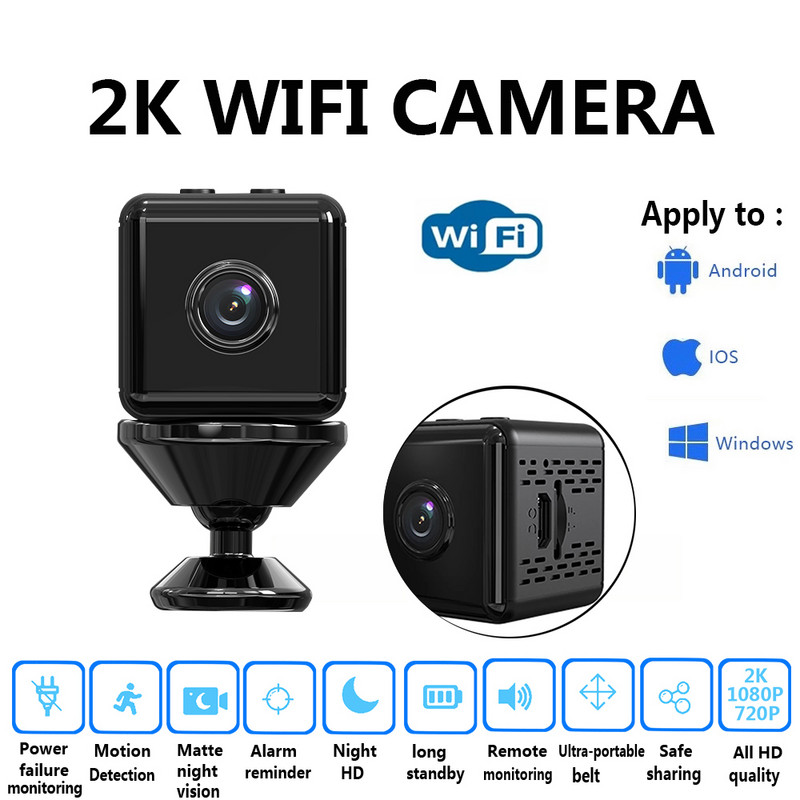 Mini Cameră fără fir 1080P Senzor Camera de vedere nocturnă Cameră de securitate WiFi pentru exterior, Cameră 4K pentru camera de securitate