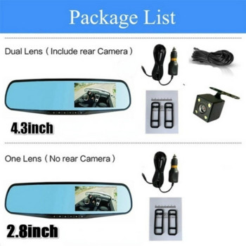 4,3/2,8 ιντσών DVR αυτοκινήτου Rearview Mirror Driving Video Recorder Dual Lens Dash Camera 1080P IPS Εμπρός και πίσω κάμερα Dash Cam