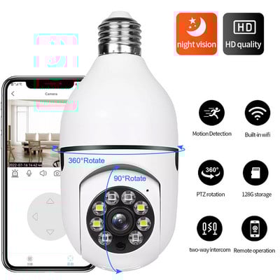 Villanykörte kamera színes Éjszakai látás vezeték nélküli Wifi kamera Intelligens biztonsági kamera 1080P 360 Rotate Wifi IP PTZ kültéri kamerához
