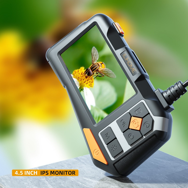 4,5 collu IPS ekrāna rūpnieciskais endoskops 8 MM/5,5 MM/3,9 MM viena divu objektīvu kameras automašīnas pārbaudes boreskops HD1080P 9 LED, ūdensnecaurlaidīgs