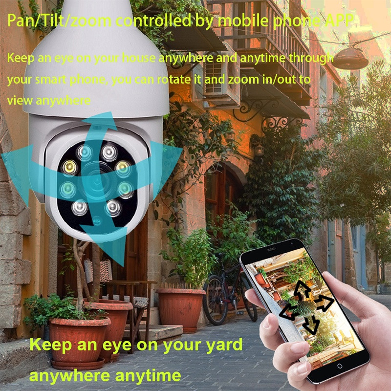 1080P HD Wi-Fi bezpečnostná kamera 360° panoramatická WiFi IR IP E27 žiarovková kamera s nočným videním, vodotesná kamera