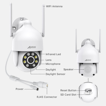 ANRAN 5MP PTZ Wifi IP наблюдение Защита на сигурността Камери Външни безжични CCTV Автоматично проследяване Пълноцветно нощно виждане