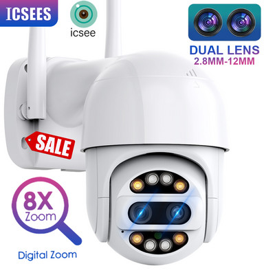 Cameră PTZ 8X Zoom digital 2K Cameră IP Wifi în aer liber Impermeabil IP66 Supraveghere Cameră de securitate pentru interior Urmărire automată cu lentile duble