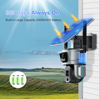 LS VISION 4K 8MP слънчева камера с двоен обектив 10X/4X увеличение 4G SIM/WIFI Сигурна външна камера Хуманоидно проследяване Цветна камера за нощно виждане