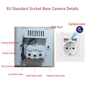 ЕС стандартна гнездо Основа Wifi камера 1080P HD стенни контакти Безжична IP камера 24/7 Защита на дома Защита Приложение Дистанционно наблюдение