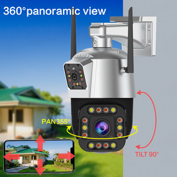 Κάμερα 3MP διπλού φακού PTZ Εξωτερική κάμερα εγγραφής βίντεο Ταχύτητα θόλος Εξωτερικό WiFi Ασφάλεια Κάμερα CCTV Σειρήνα Έγχρωμη κάμερα νυχτερινής όρασης