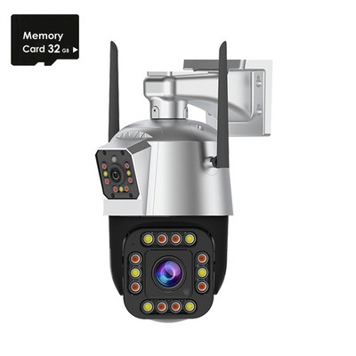 Κάμερα 3MP διπλού φακού PTZ Εξωτερική κάμερα εγγραφής βίντεο Ταχύτητα θόλος Εξωτερικό WiFi Ασφάλεια Κάμερα CCTV Σειρήνα Έγχρωμη κάμερα νυχτερινής όρασης